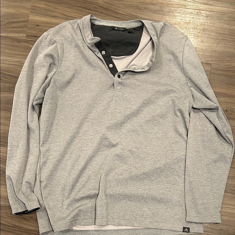 adidas Light Gray Long Sleeve Henley Shirt